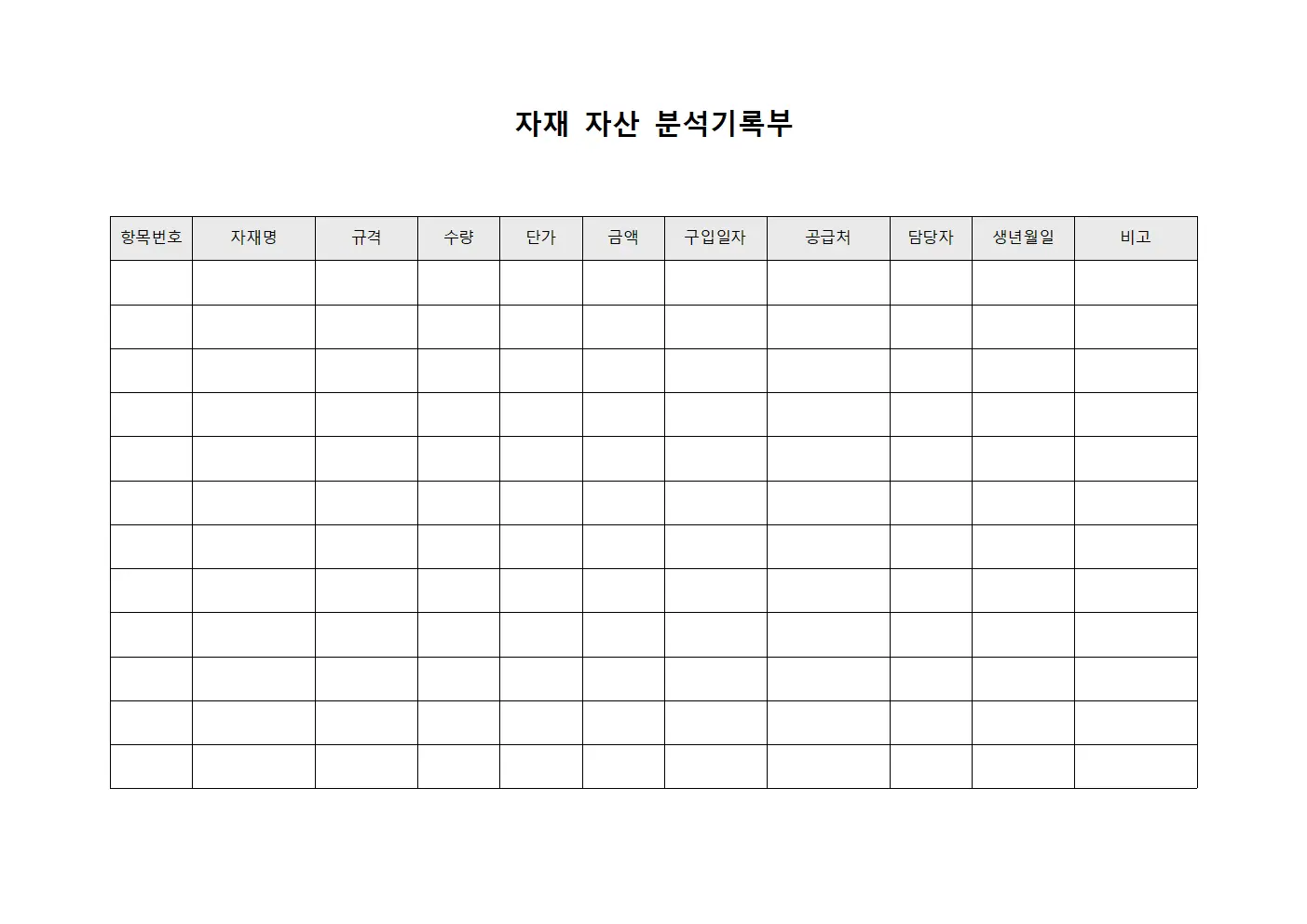 자재 자산 분석기록부