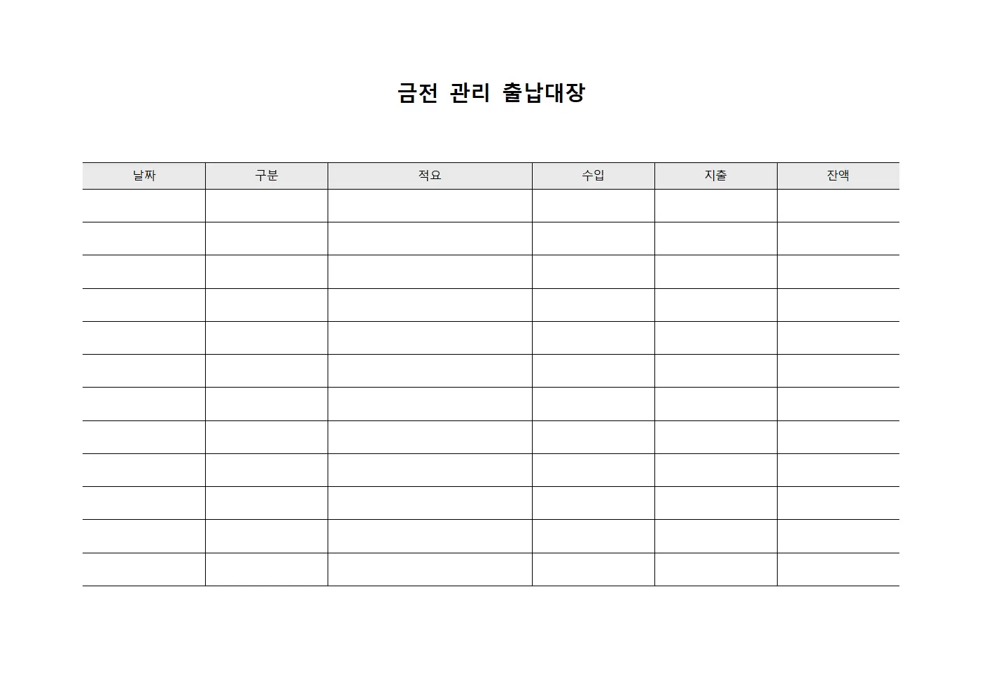 금전 관리 출납대장