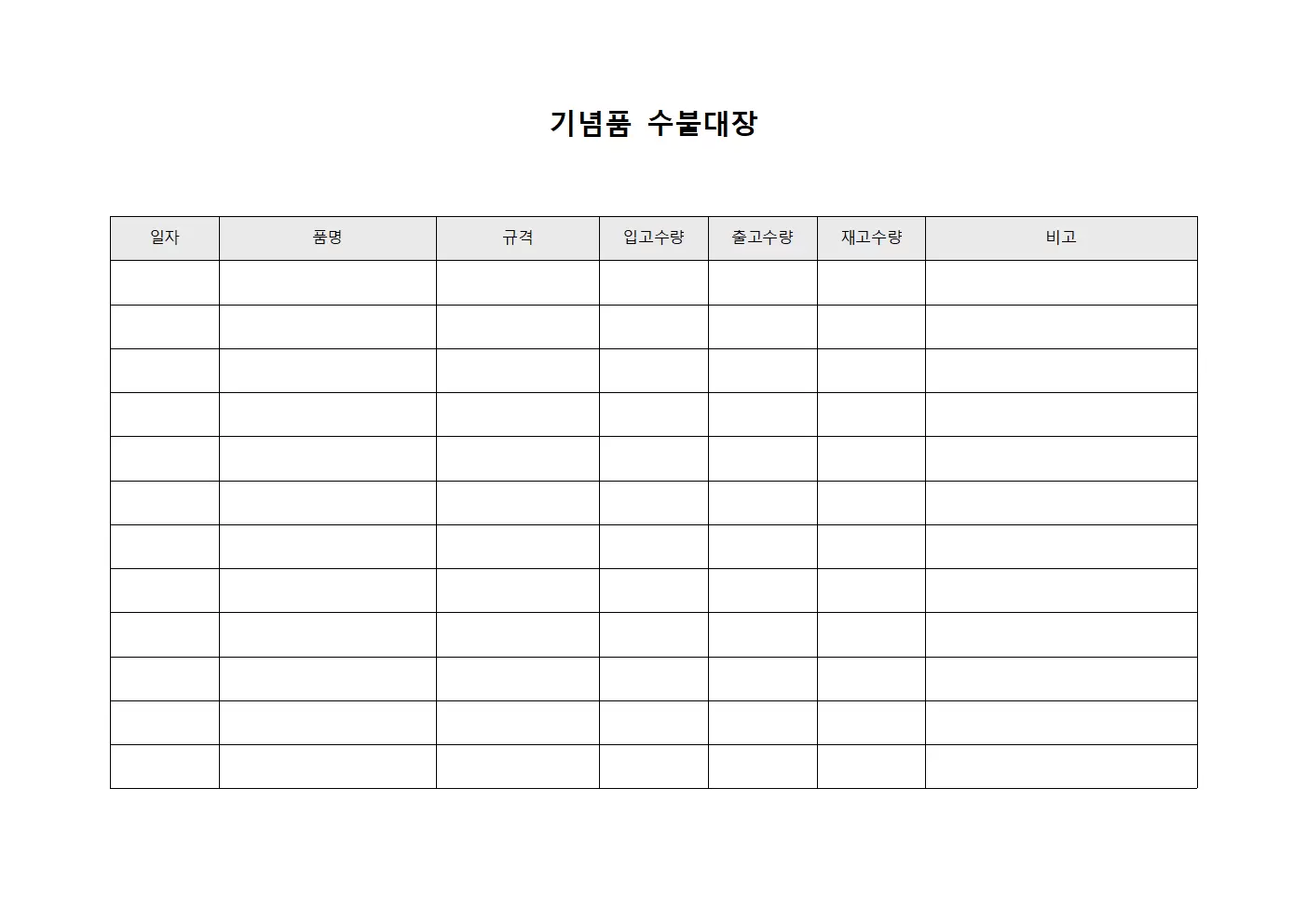 기념품 재고관리 수불대장