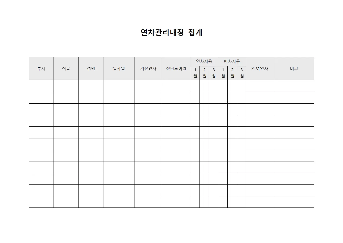 연차관리대장 집계 문서양식