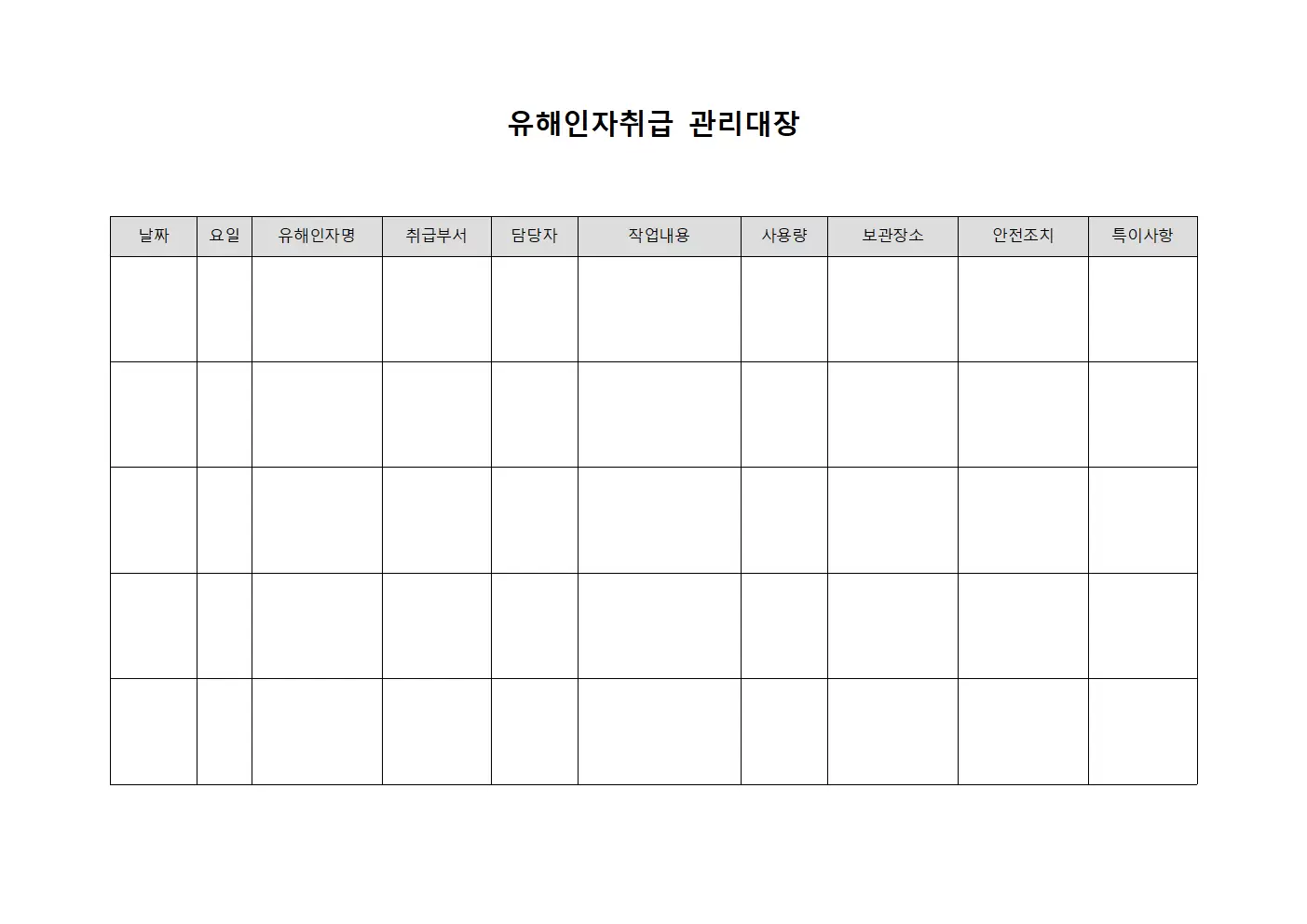 유해인자취급관리대장 - 일일업무현황