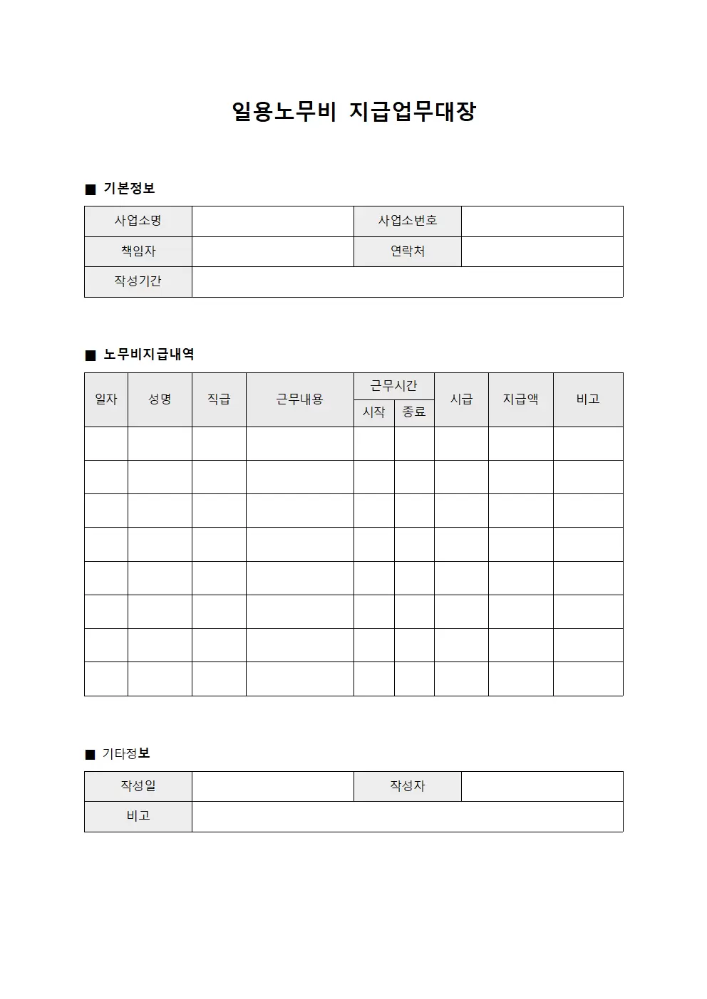 일용노무비 지급업무대장