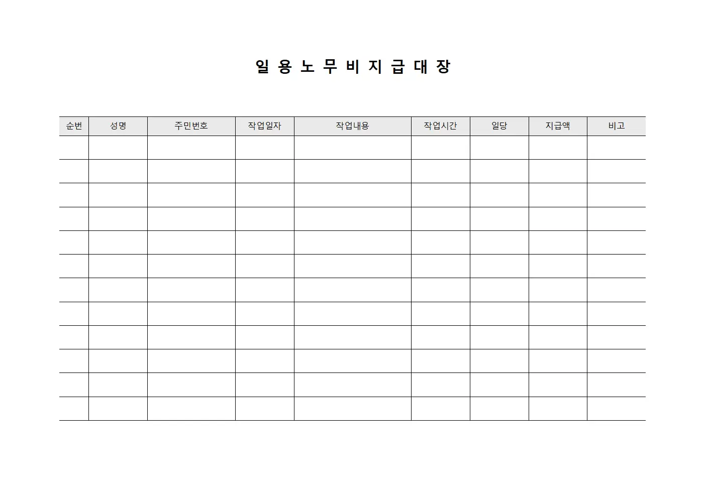 일용노무비지급대장 - 임금 지급 내역서