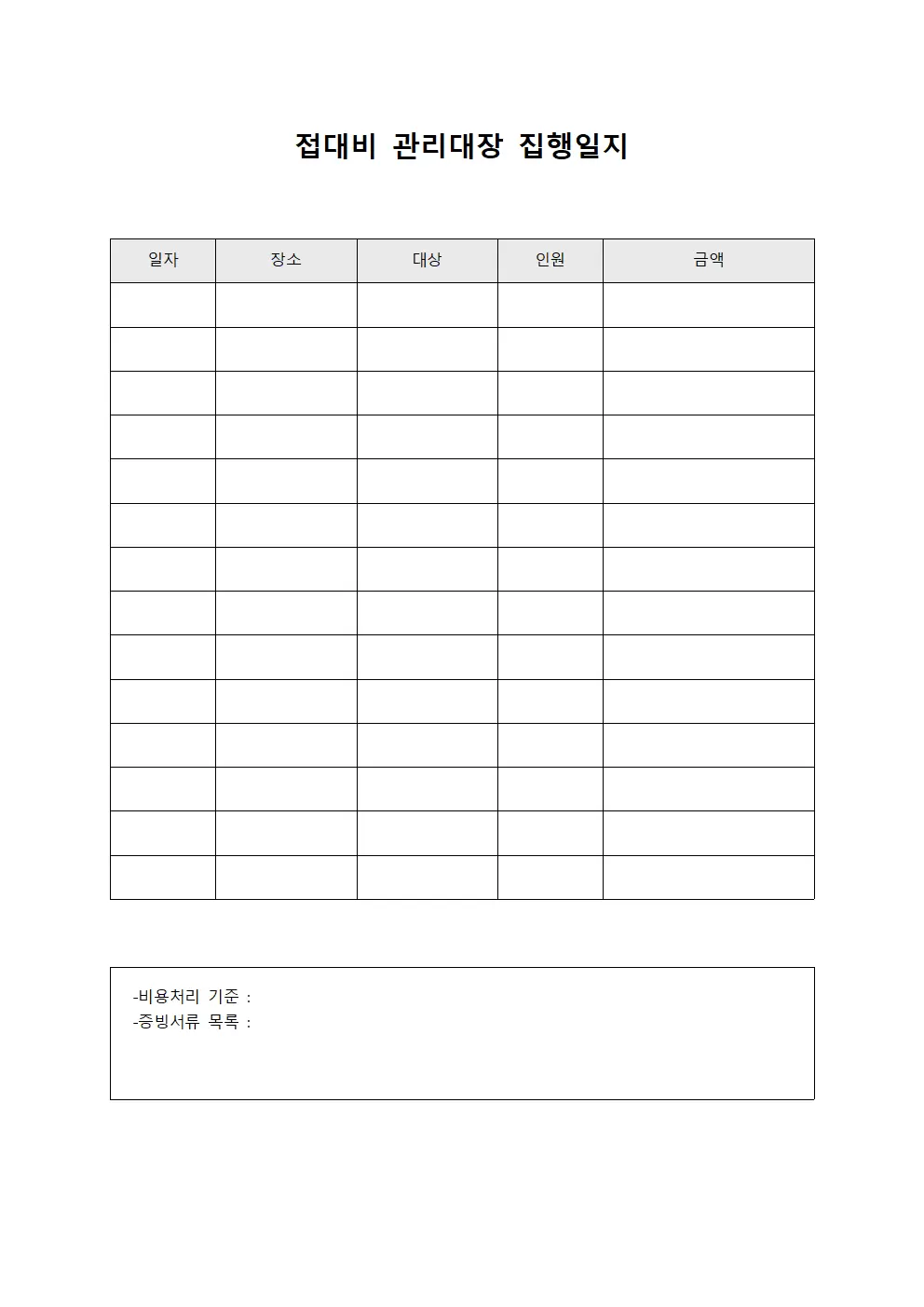 접대비관리대장 집행일지