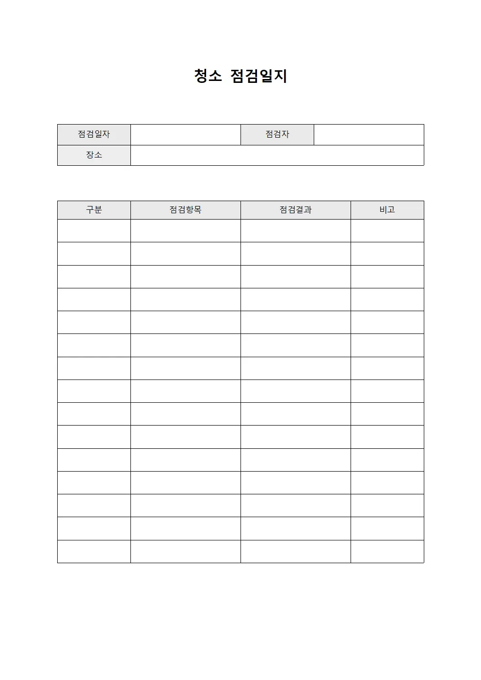 청소점검일지 (환경위생점검표)