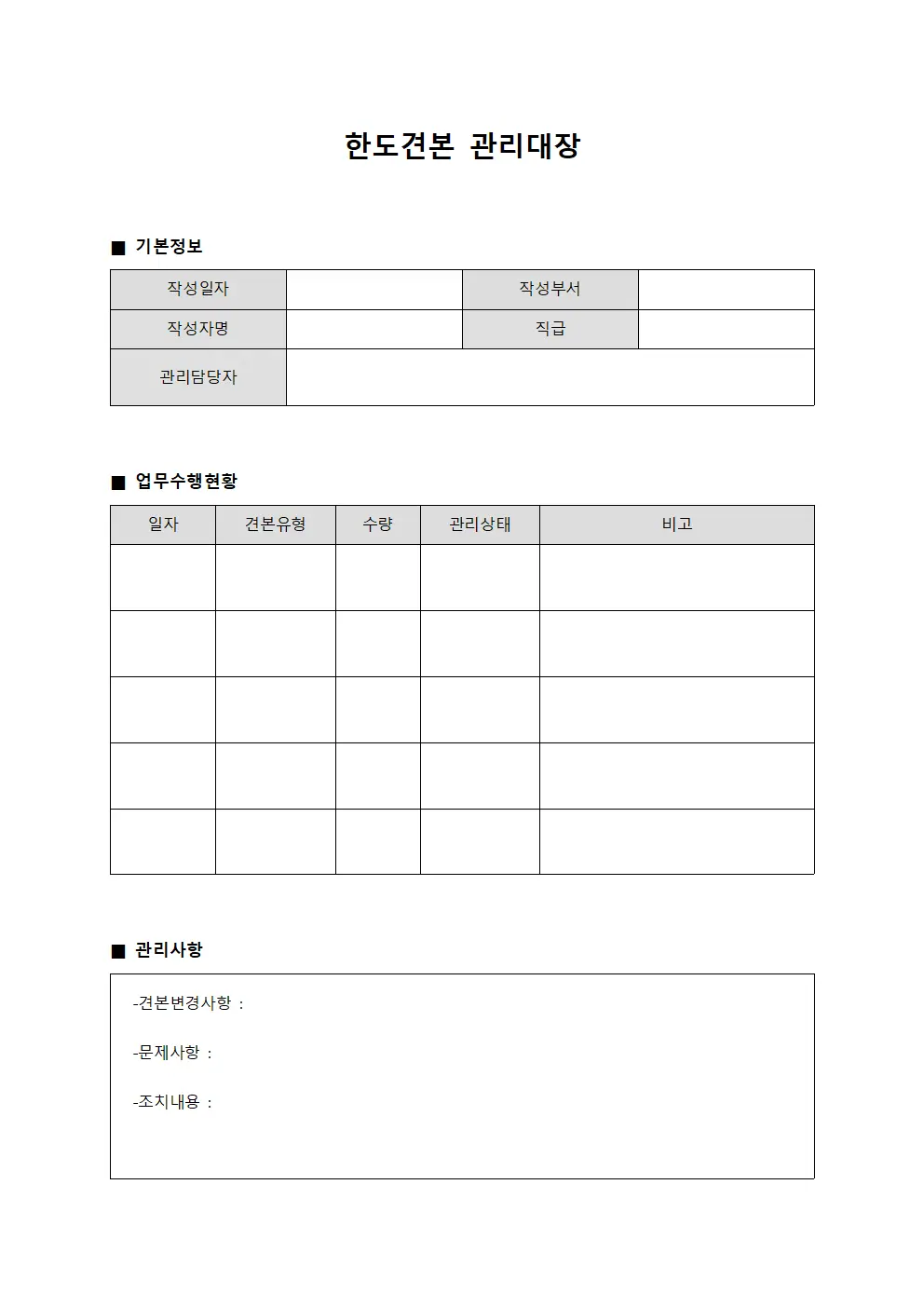 한도견본관리대장 (업무수행일일현황)