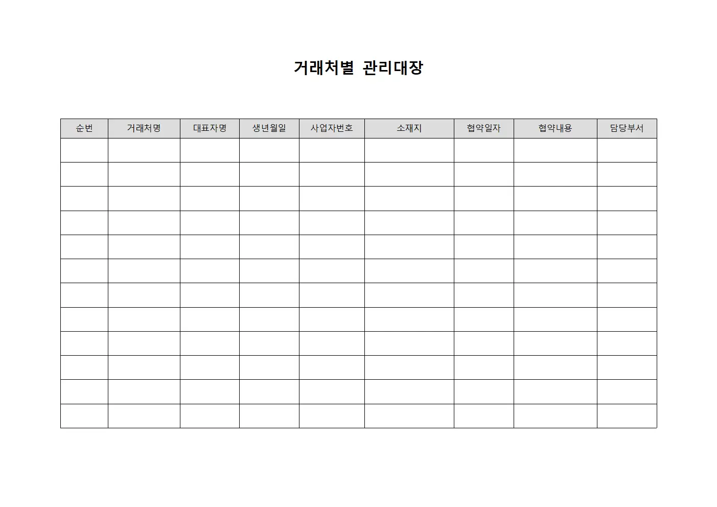 거래처별관리대장 (업무협력사협약현황)