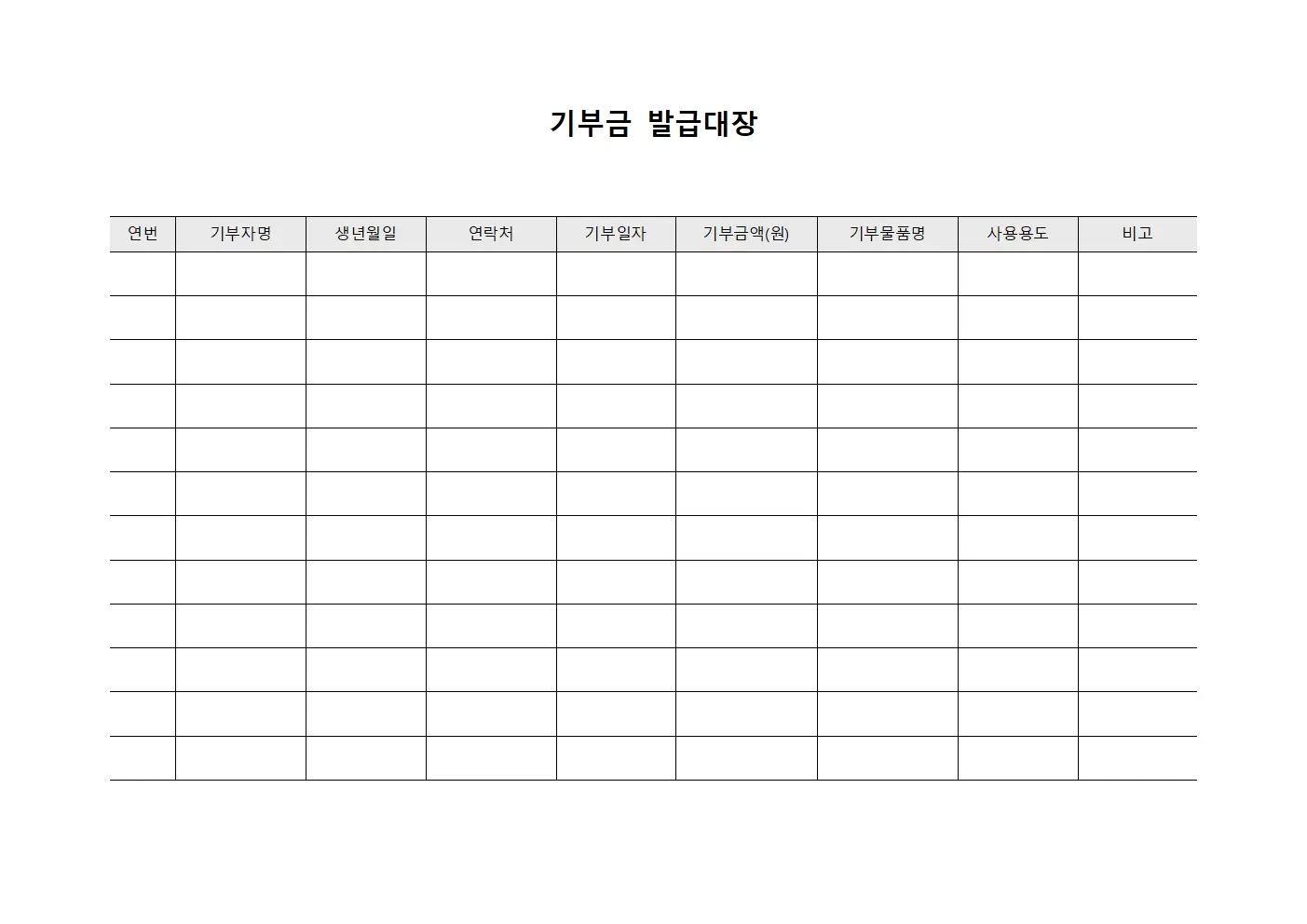 기부금발급대장 - 지원내역정리서