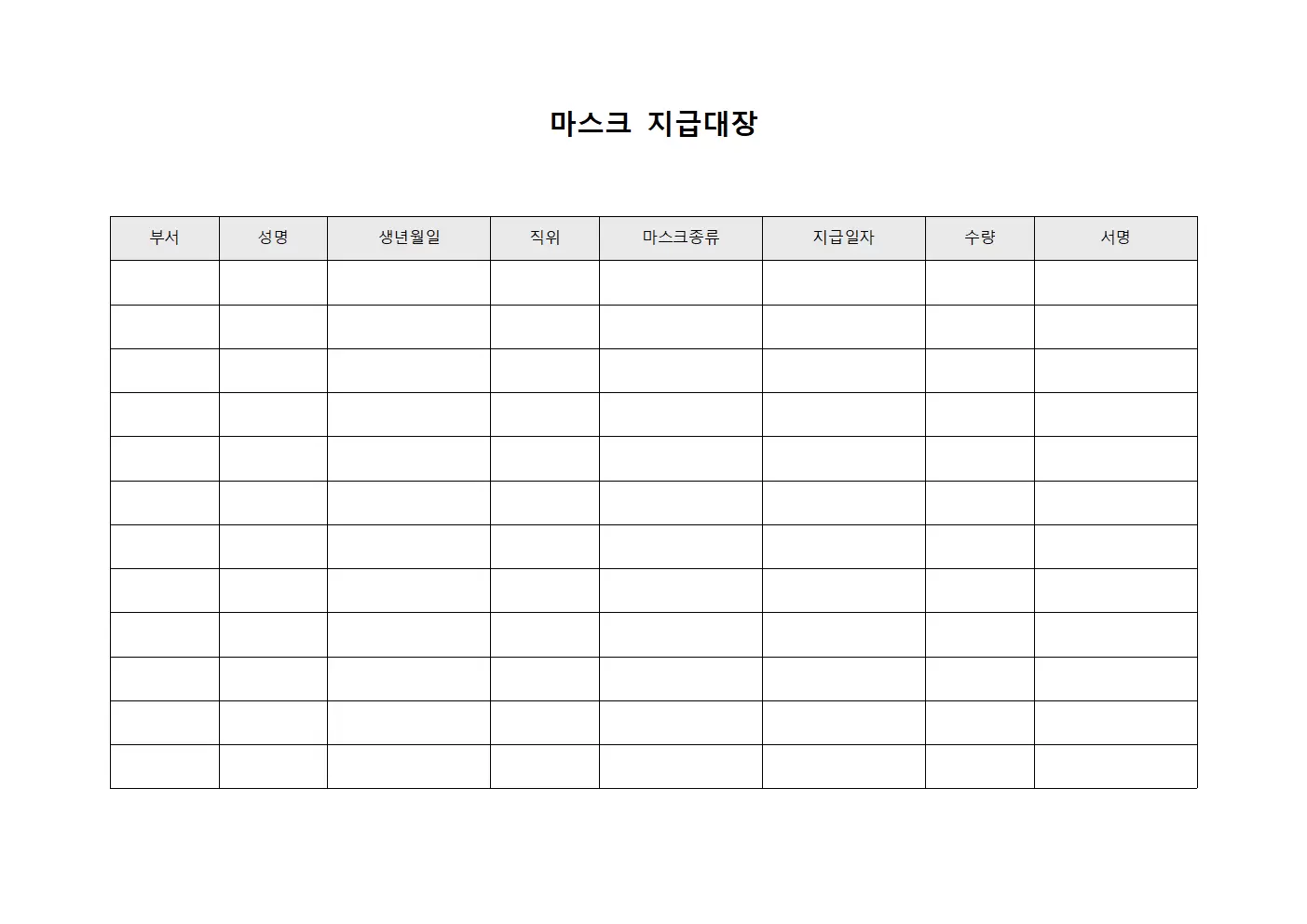 마스크지급대장 - 근로자 개인보호장비