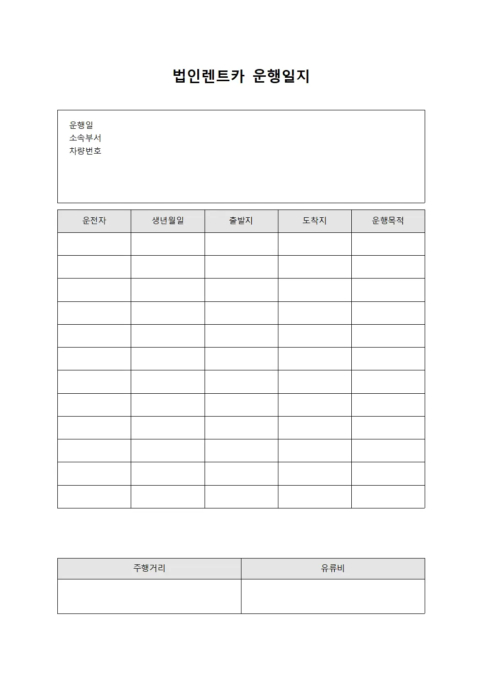 법인렌트카차량운행일지 (회수업무 내역)