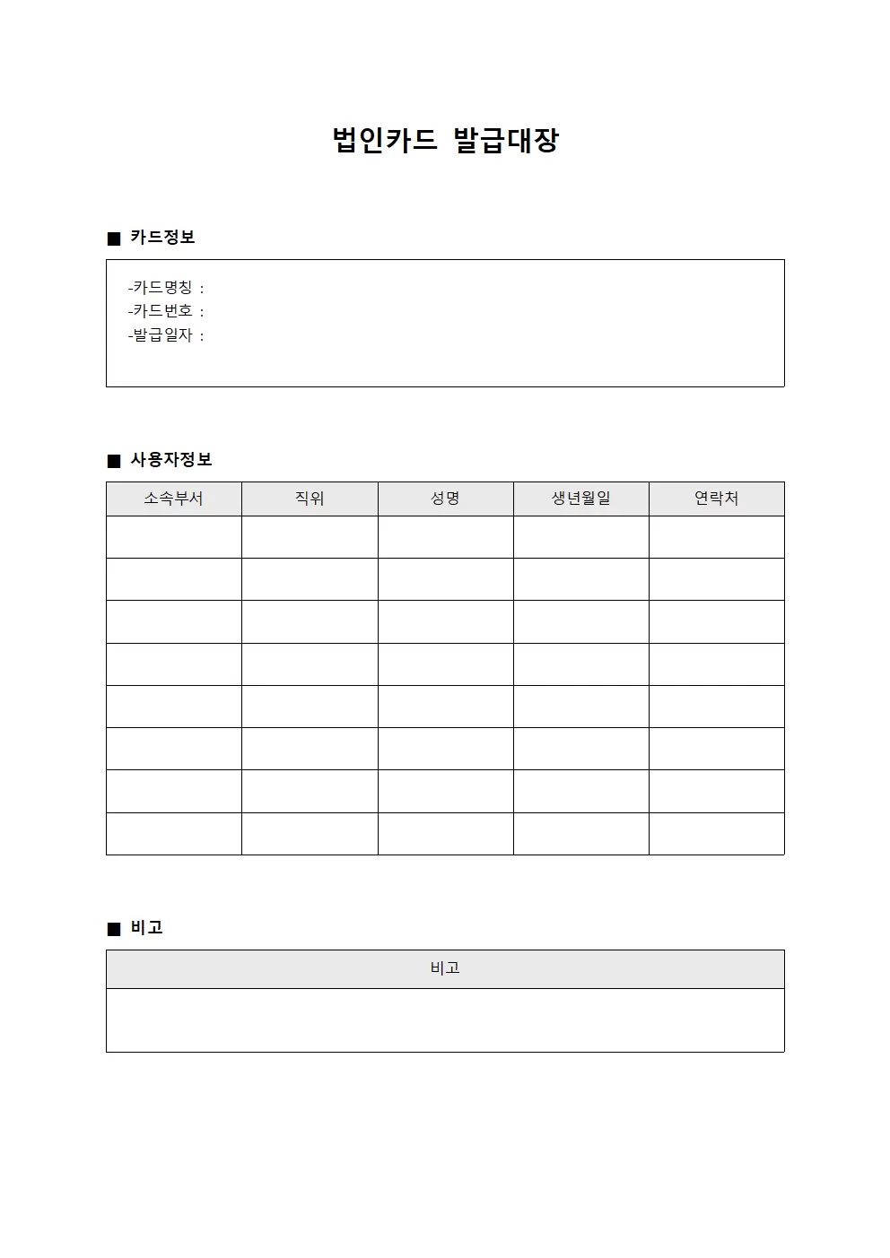 수정예산반영 법인카드발급대장