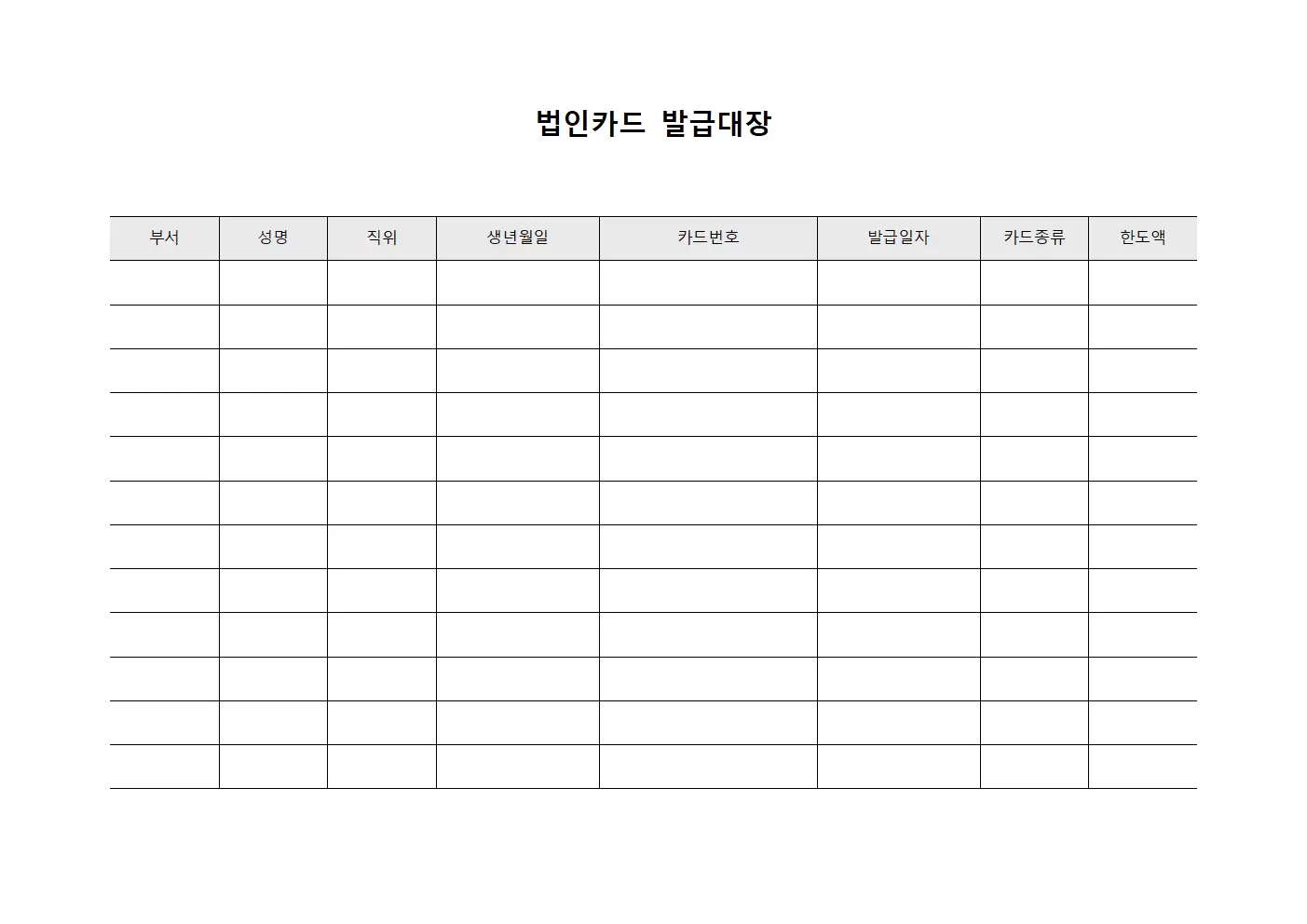 법인카드발급대장 (부서별배정액)