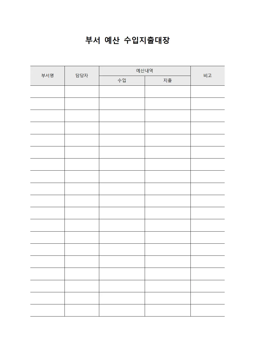 부서별 예산 수입지출대장