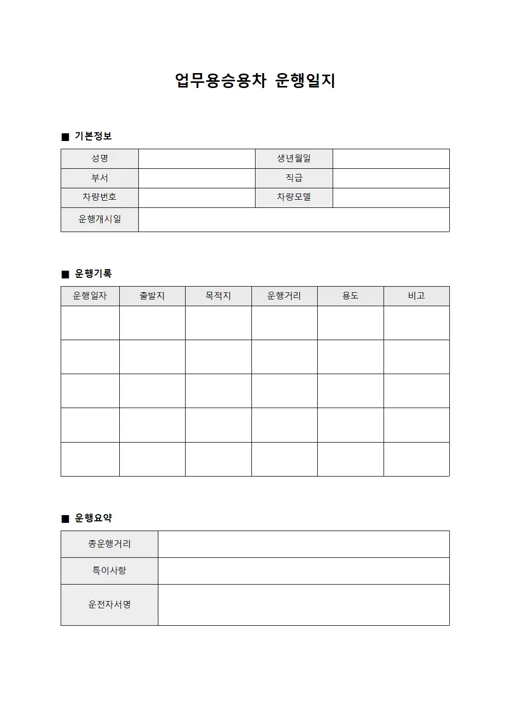 업무용승용차운행일지 출장보고서