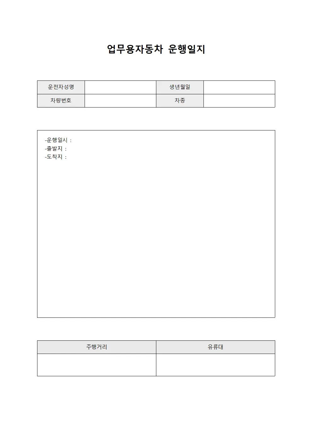 업무용자동차운행일지 - 운행상황점검용
