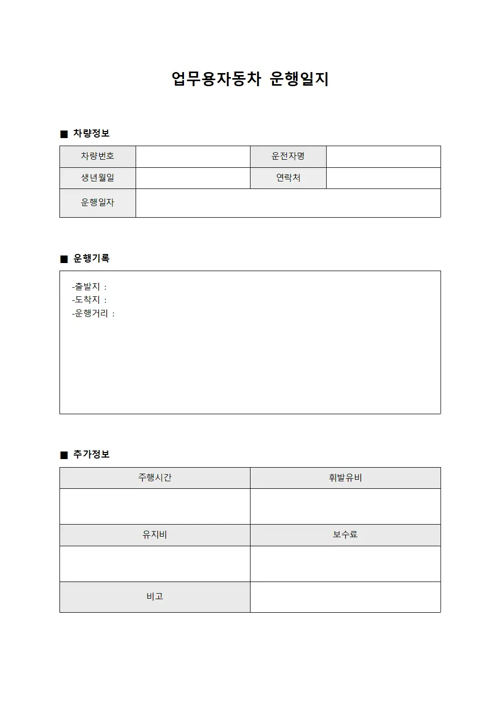 차량운행상태확인 업무용자동차운행일지