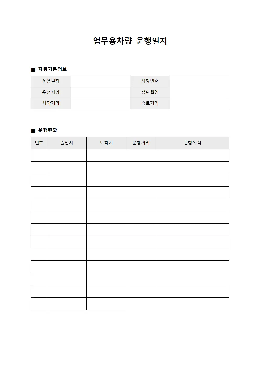업무용차량운행일지 (운행상황일보)