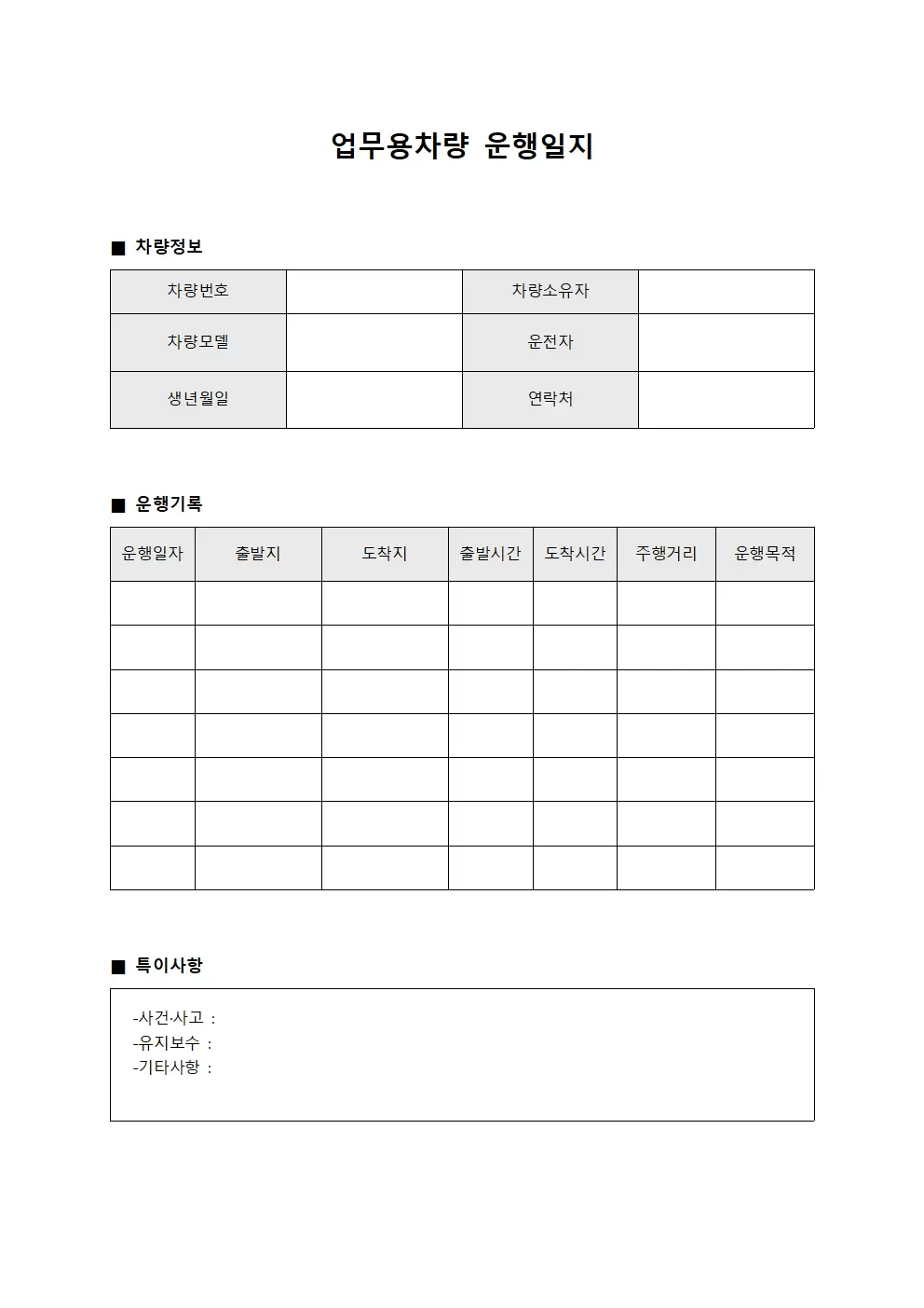 업무용차량운행일지 - 연간차량운행현황