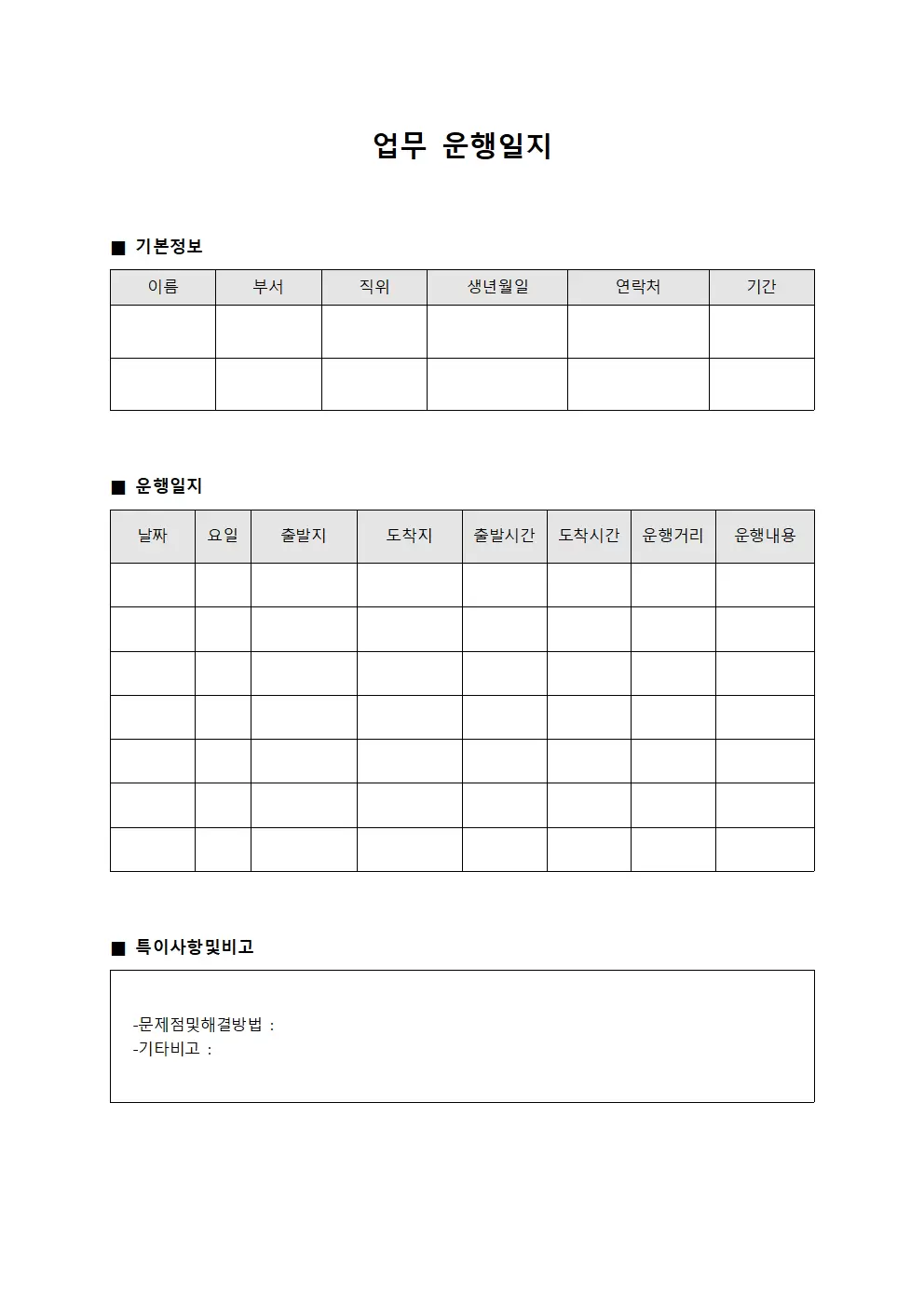 업무운행일지 (업무수행현황)