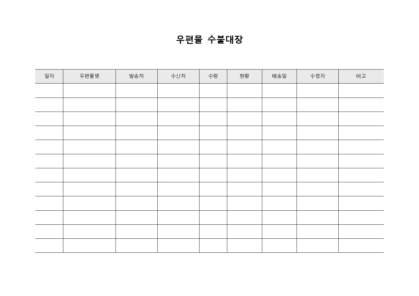 우편물수불대장 업무배송현황