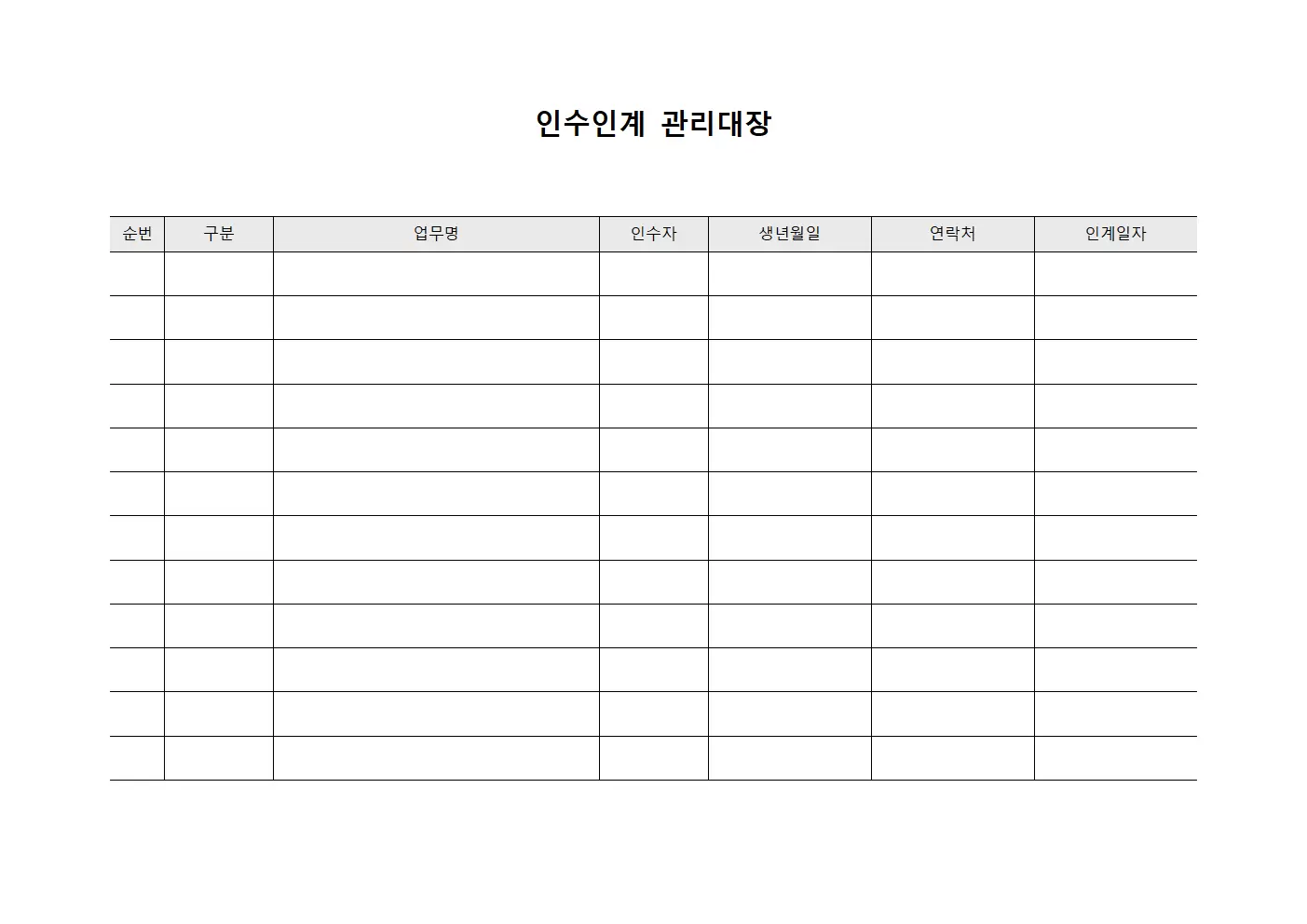 지원업무 인수인계관리대장