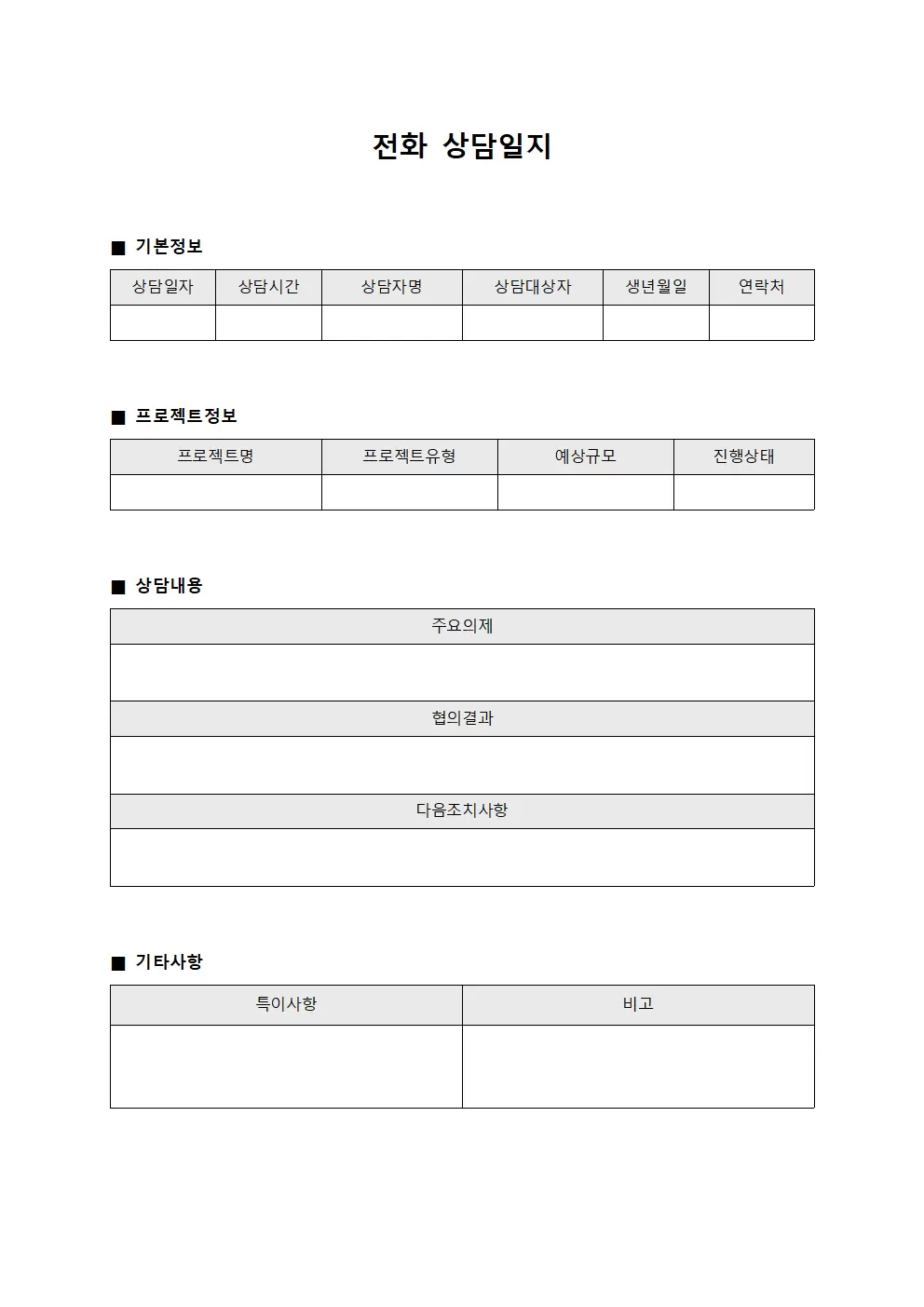 전화상담일지 (프로젝트협의)