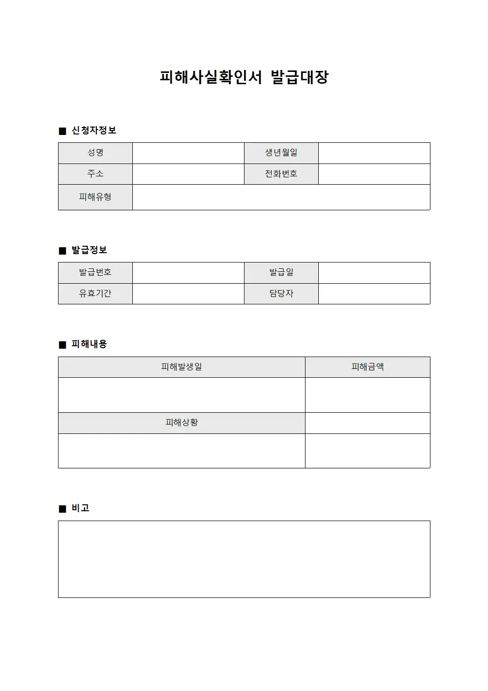피해사실확인서발급대장 - 제출이력현황