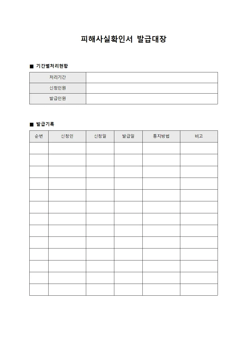 피해사실확인서발급대장 (기간별처리현황)