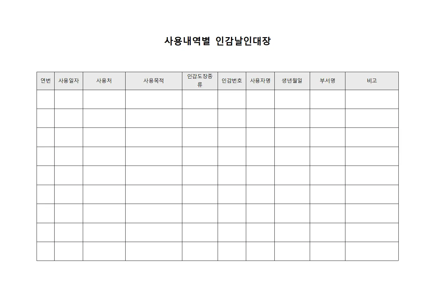 사용내역별 인감날인대장