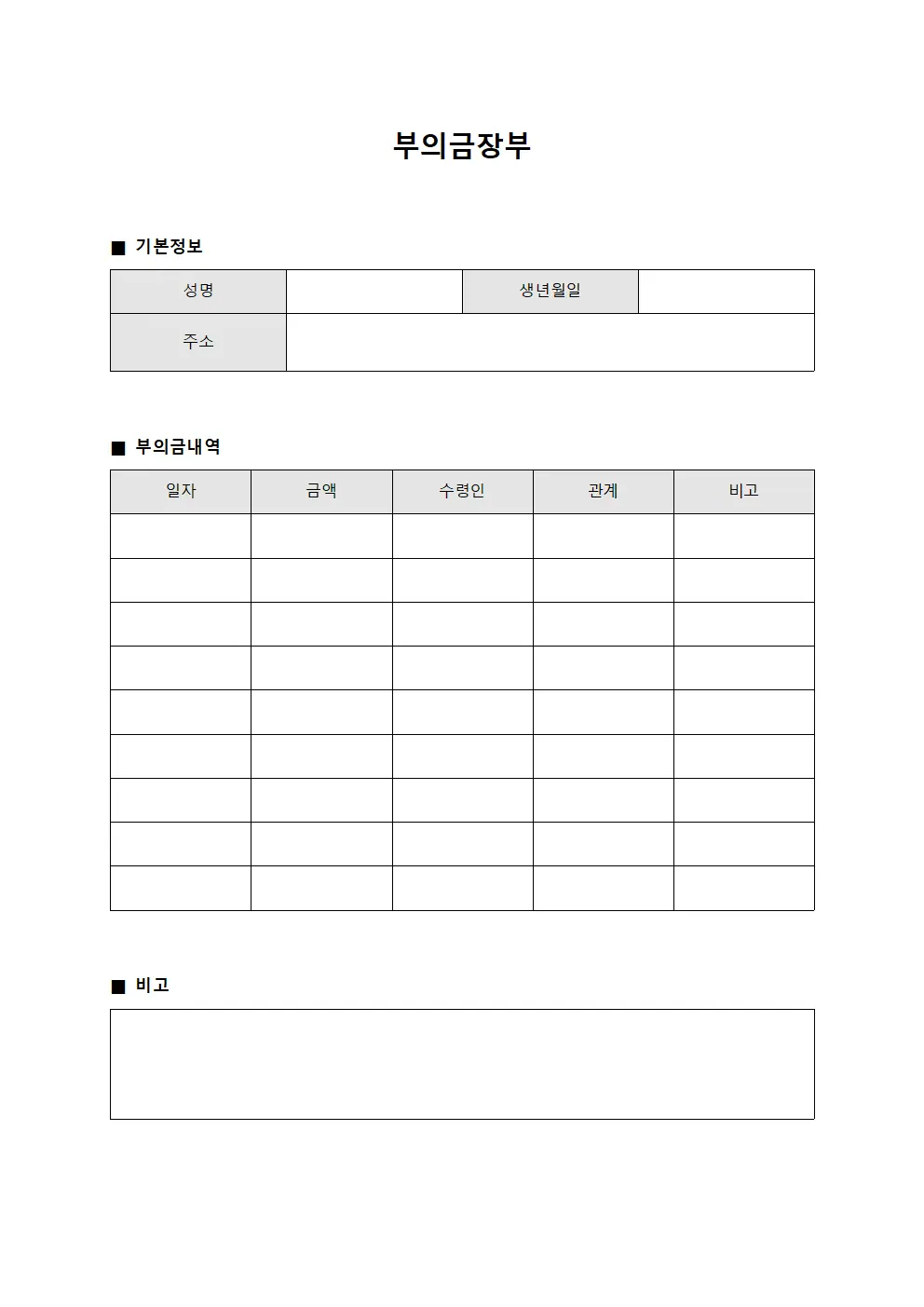 부의금장부