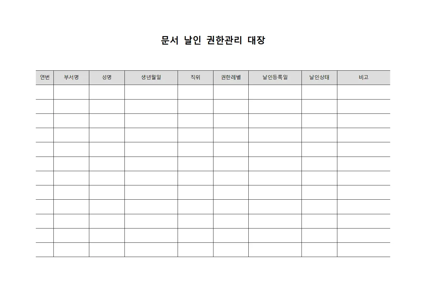 문서 날인 권한관리 대장