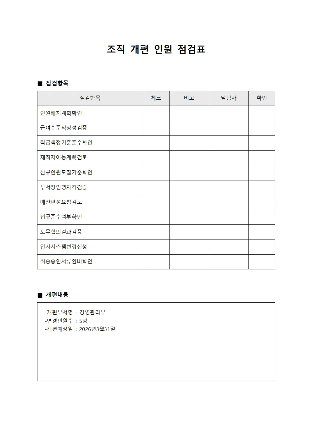 개편 인원 점검표