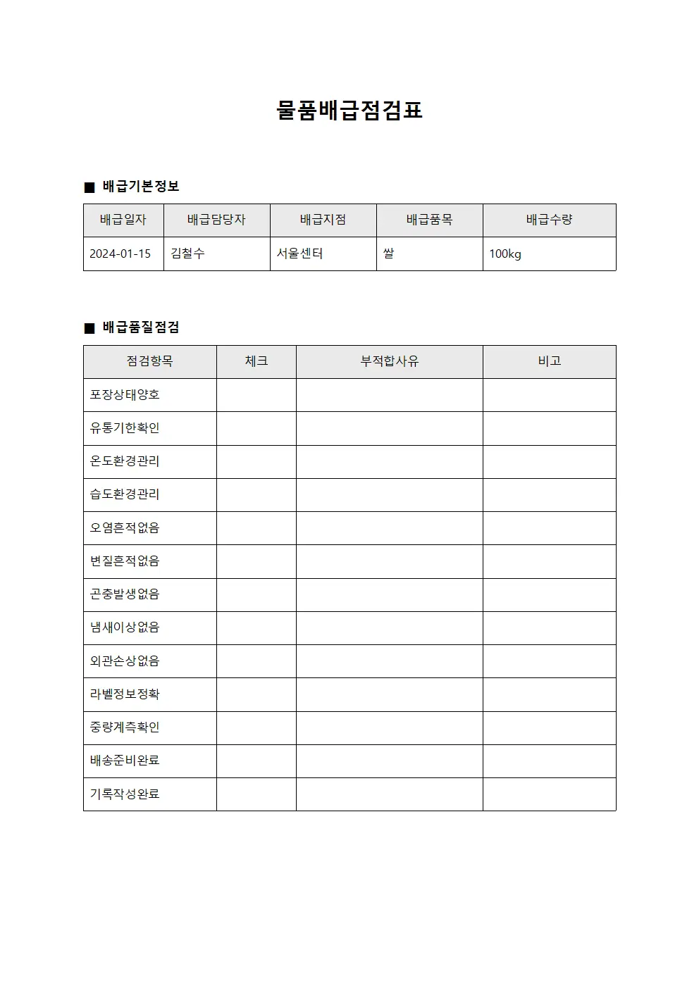 물품배급점검표 양식파일