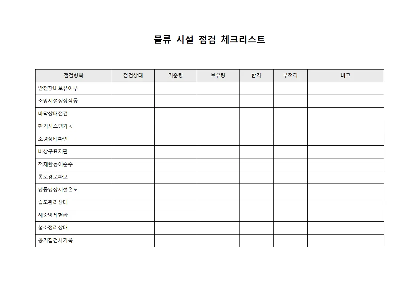 물류 시설 점검 체크리스트 양식