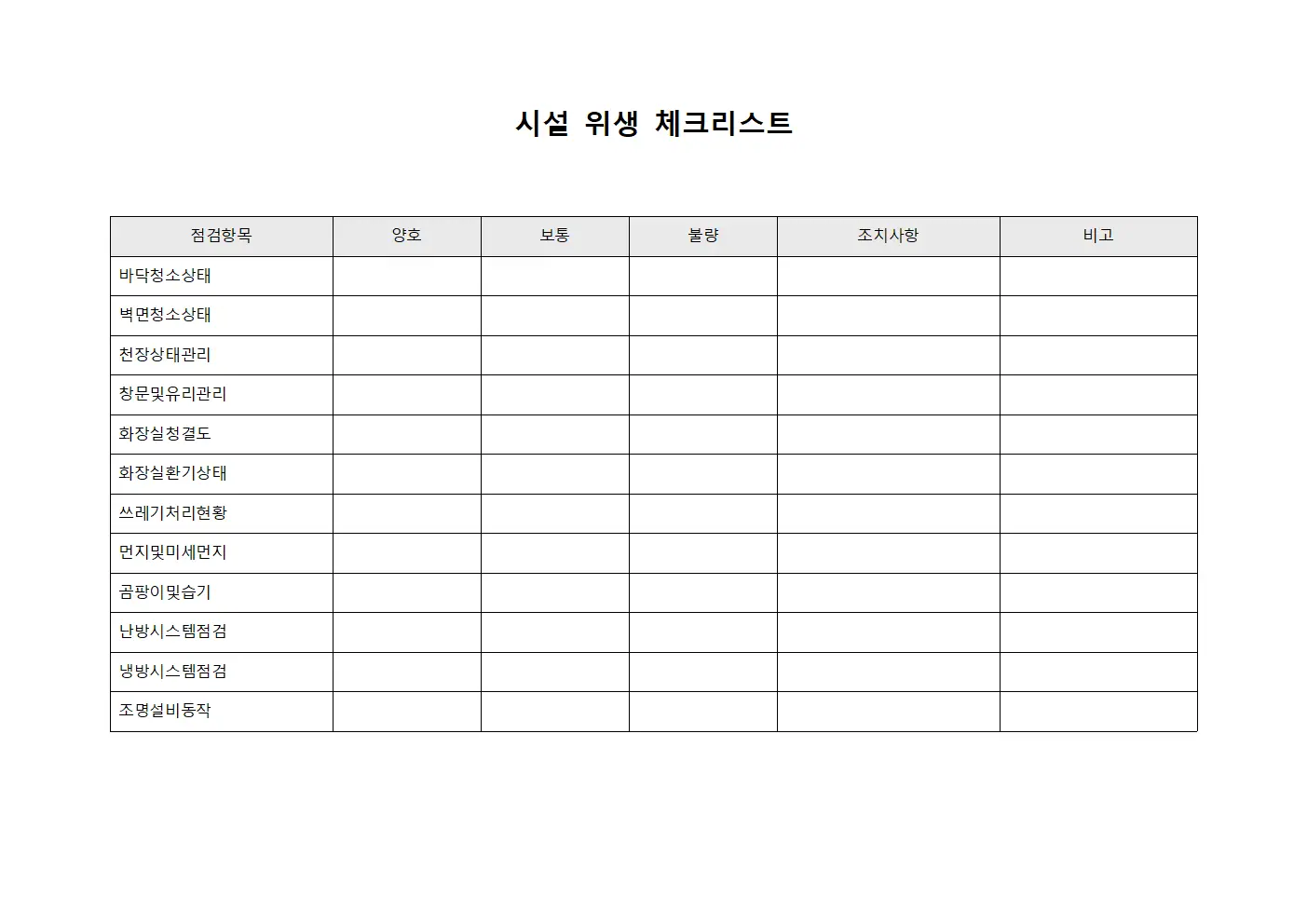 시설 위생 체크리스트