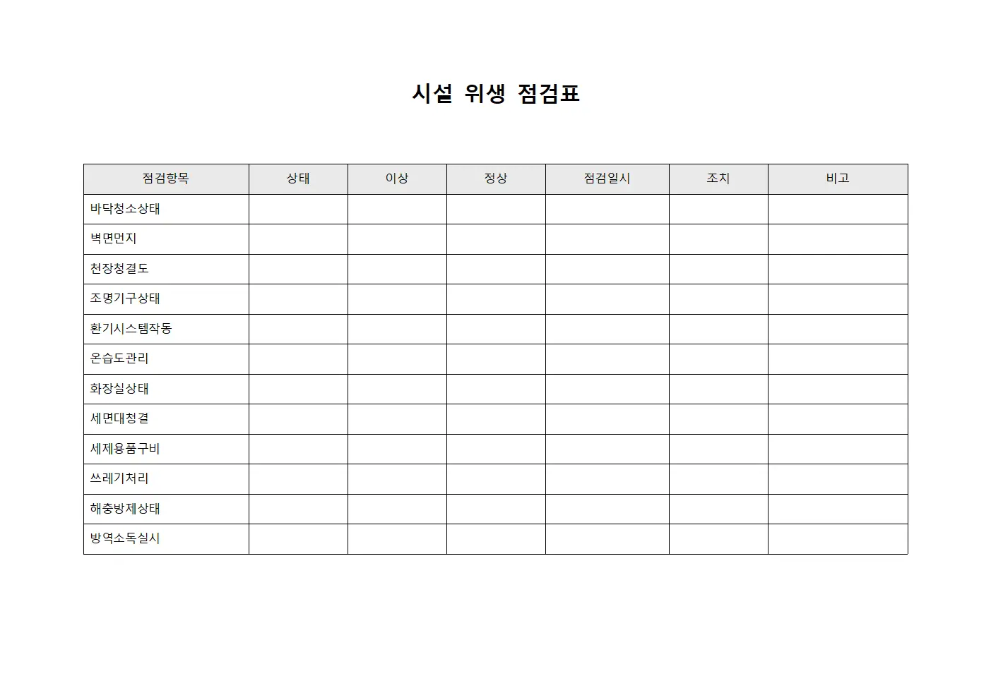시설 위생 점검표