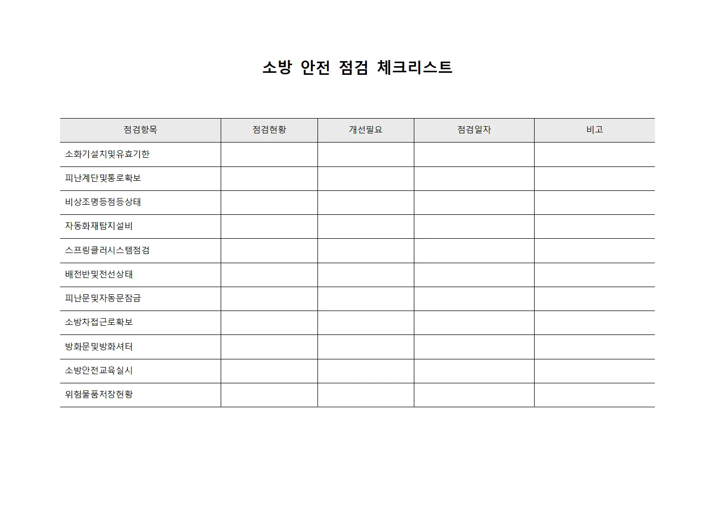 소방 안전 점검 체크리스트 서식.양식