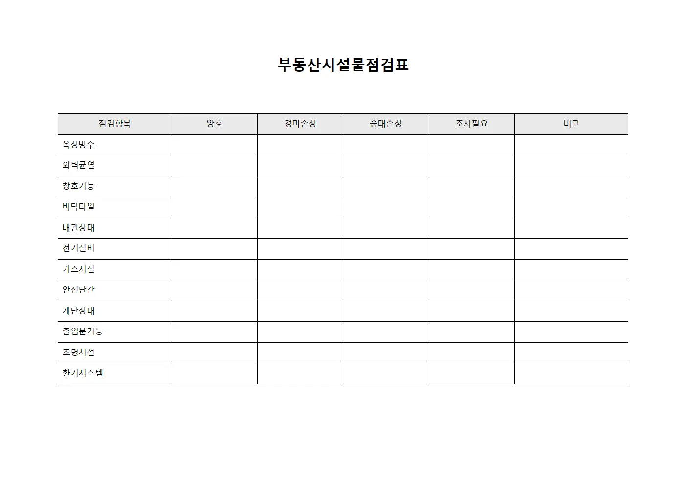 부동산시설물점검표 문서양식