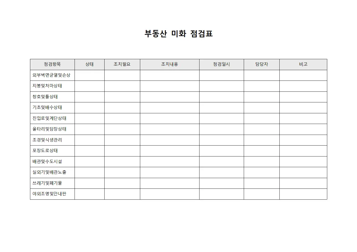 부동산 미화 점검표