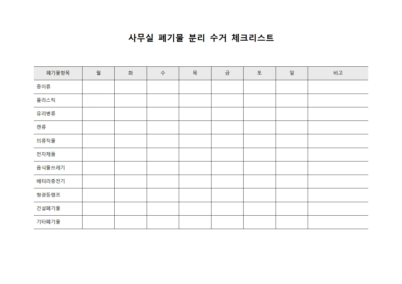 사무실 폐기물 분리 수거 체크리스트