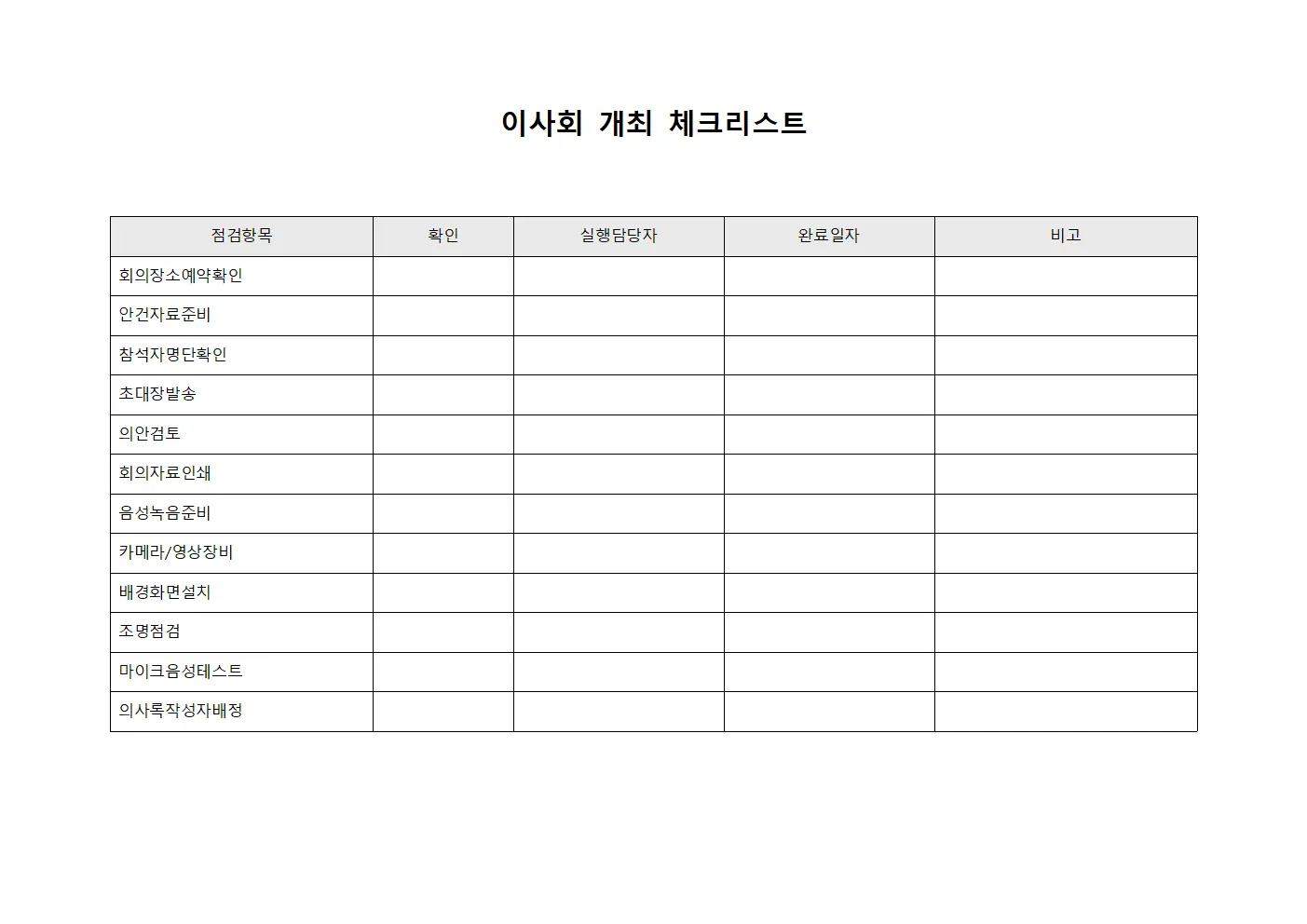 이사회 개최 체크리스트