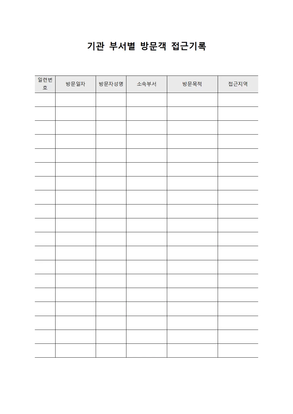 기관 부서별 방문객 접근기록