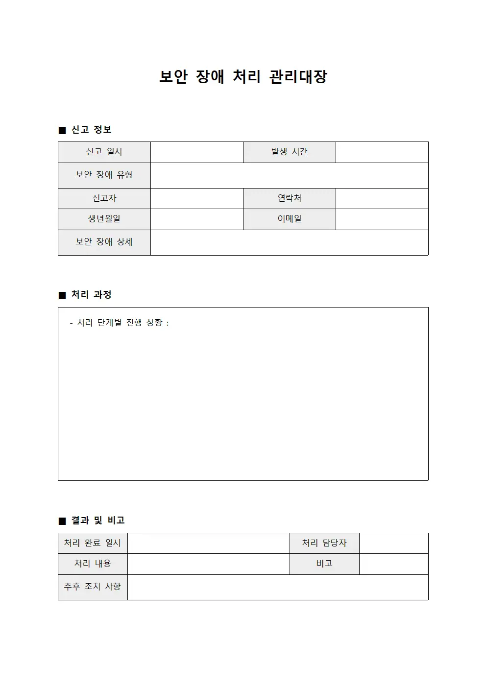 보안 장애 처리 관리대장
