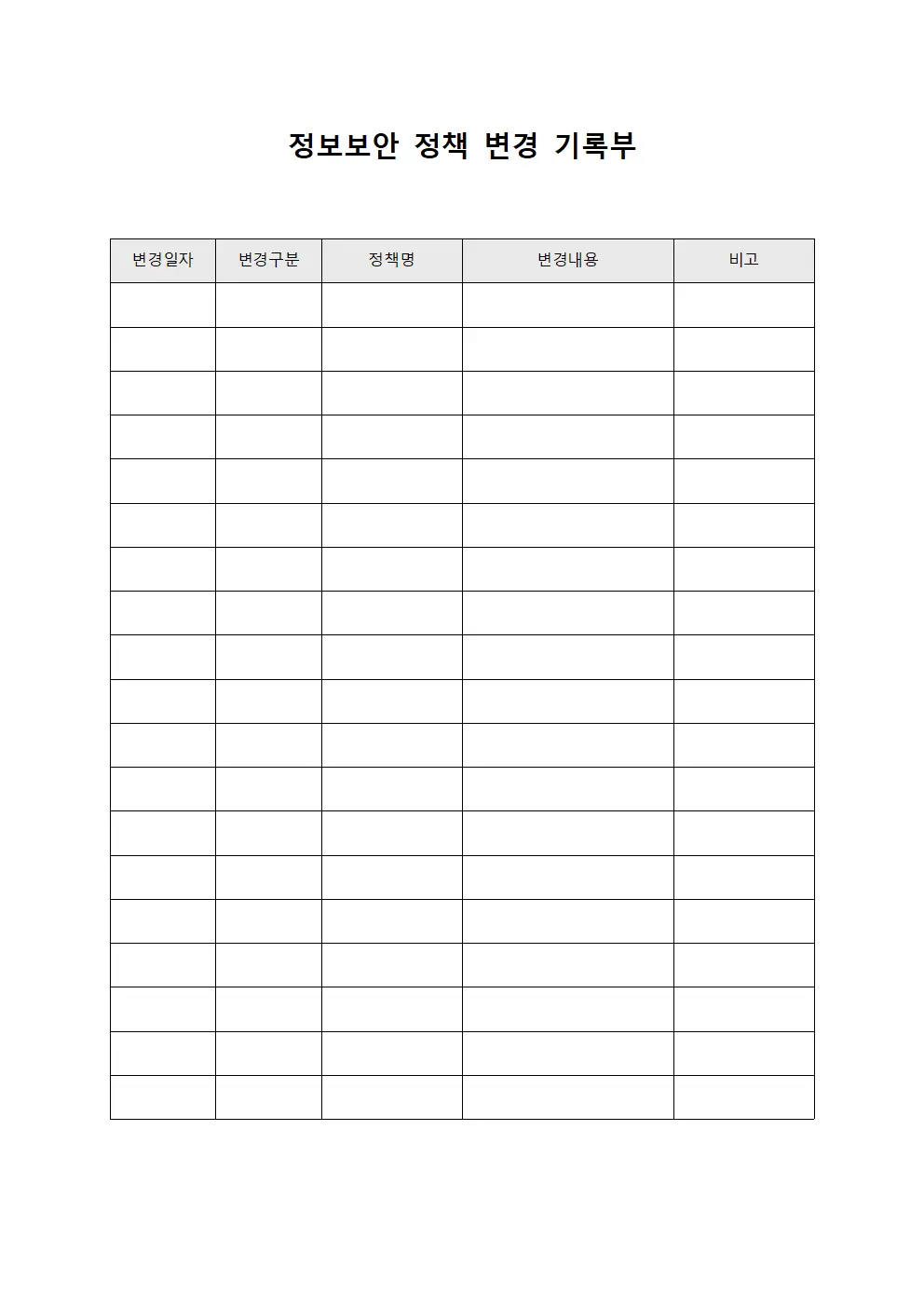 정보보안 정책 변경 기록부