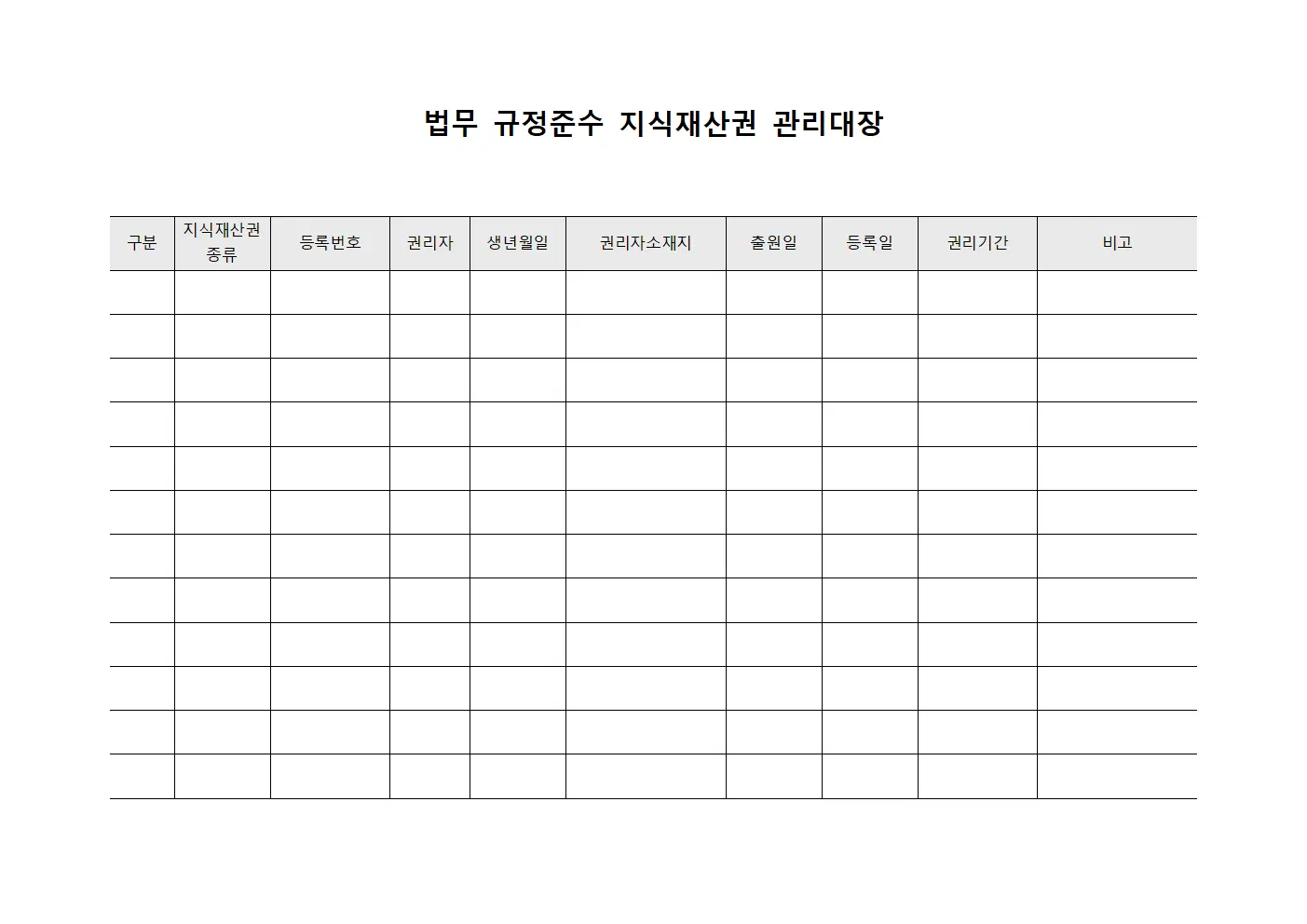 법무 규정준수 지식재산권 관리대장