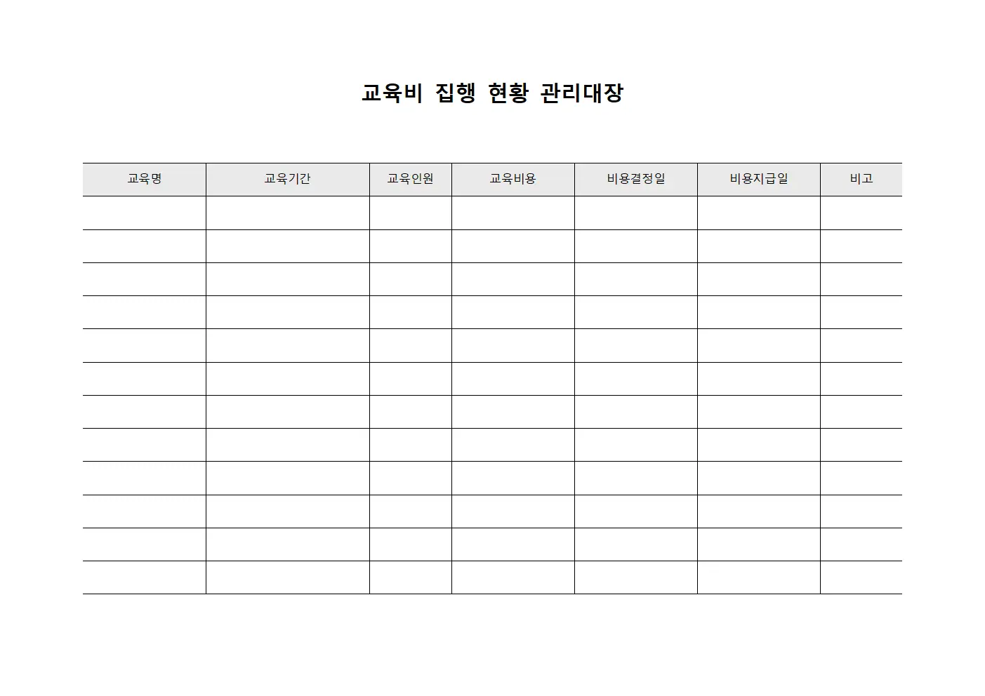 교육비 집행 현황 관리대장