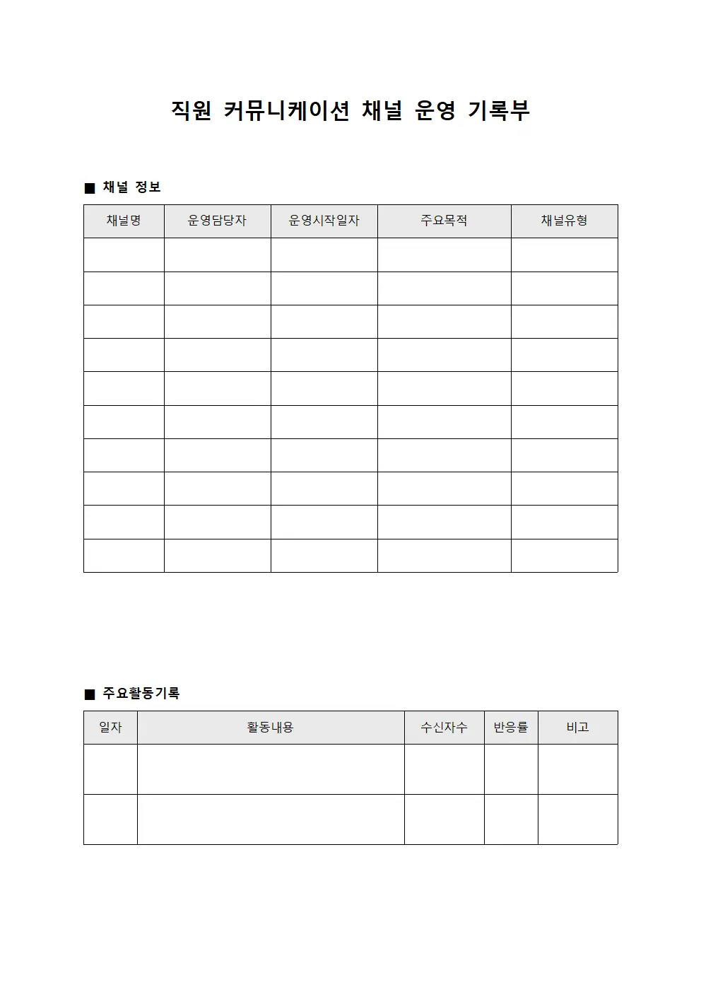 직원 커뮤니케이션 채널 운영 기록부