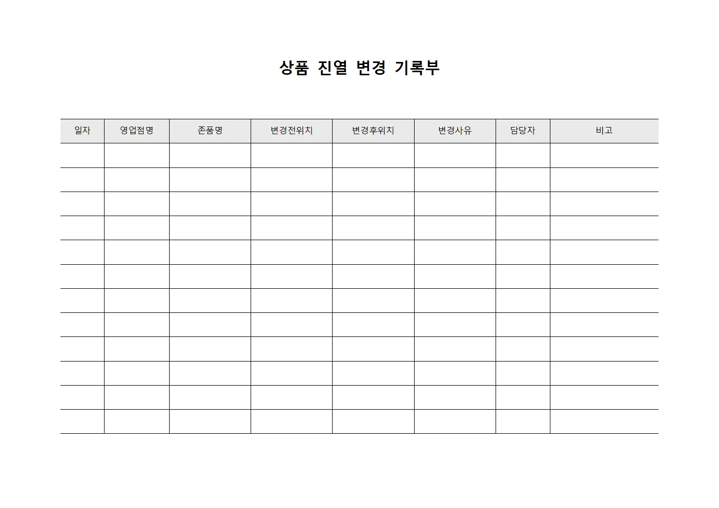 상품 진열 변경 기록부
