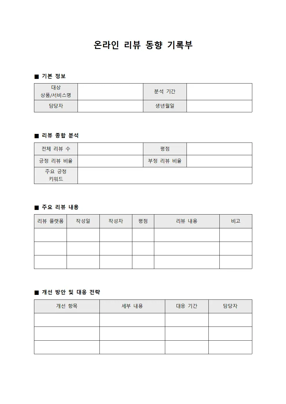 온라인 리뷰 동향 기록부