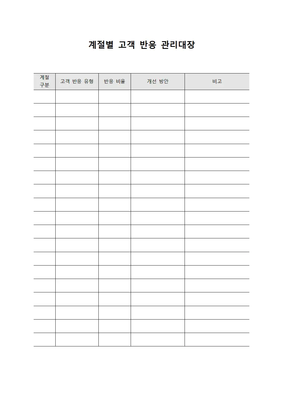 계절별 고객 반응 관리대장